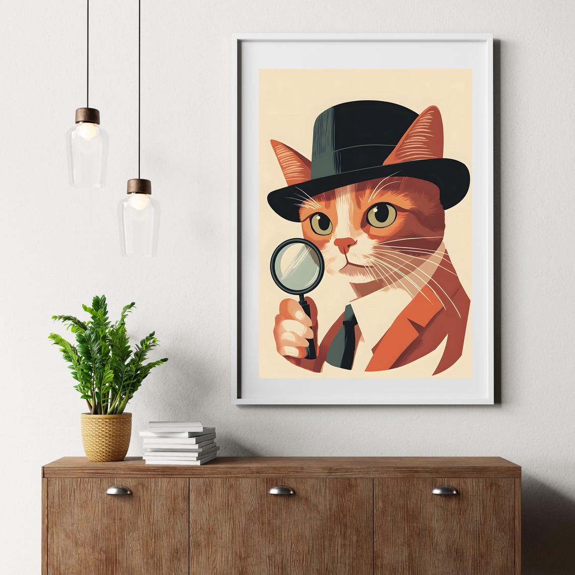 Detective Cat With Magnifying Glass Wearing Fedora Hat Poster - Image 6