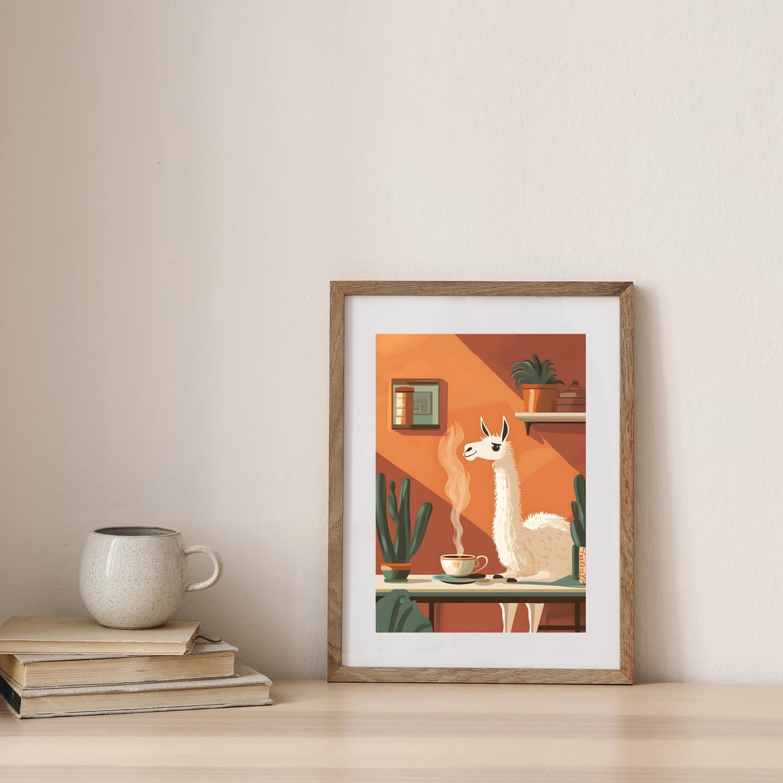 Llama Sipping Coffee Cozy Cafe Morning Whimsical Animal Art Poster - Image 7