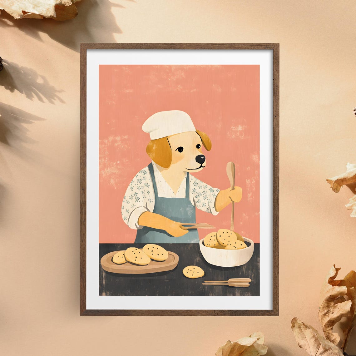 Happy Dog Chef Baking Cookies Cute Puppy Kitchen Animal Art Poster