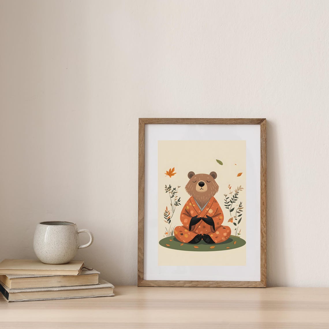 Meditating Bear in an Orange Kimono among Falling Autumn Leaves Poster - Image 7