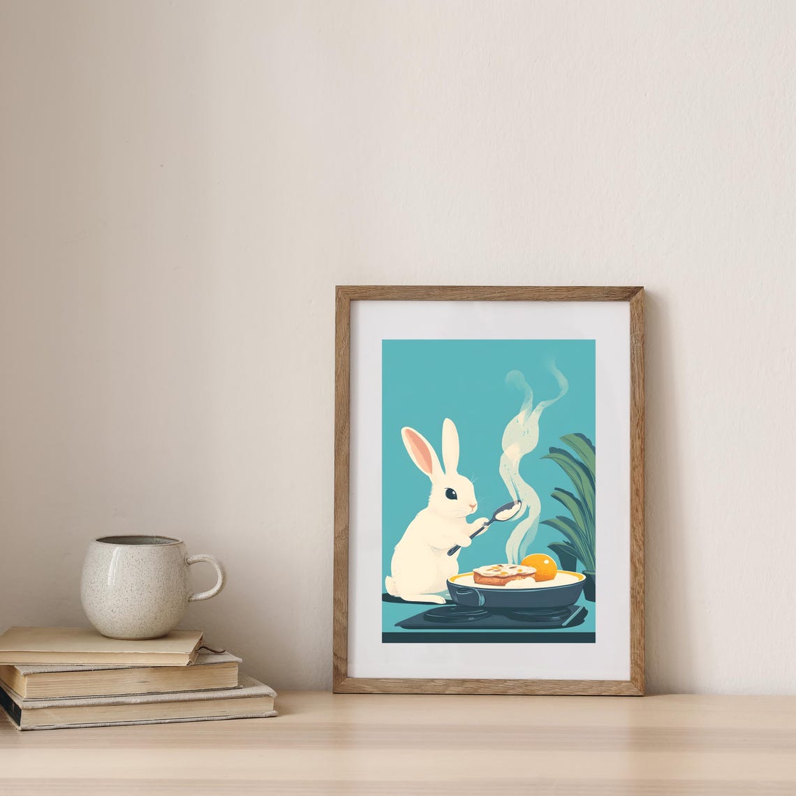 Bunny Cooking Fried Egg Breakfast Cute Rabbit Kitchen Art Poster - Image 8