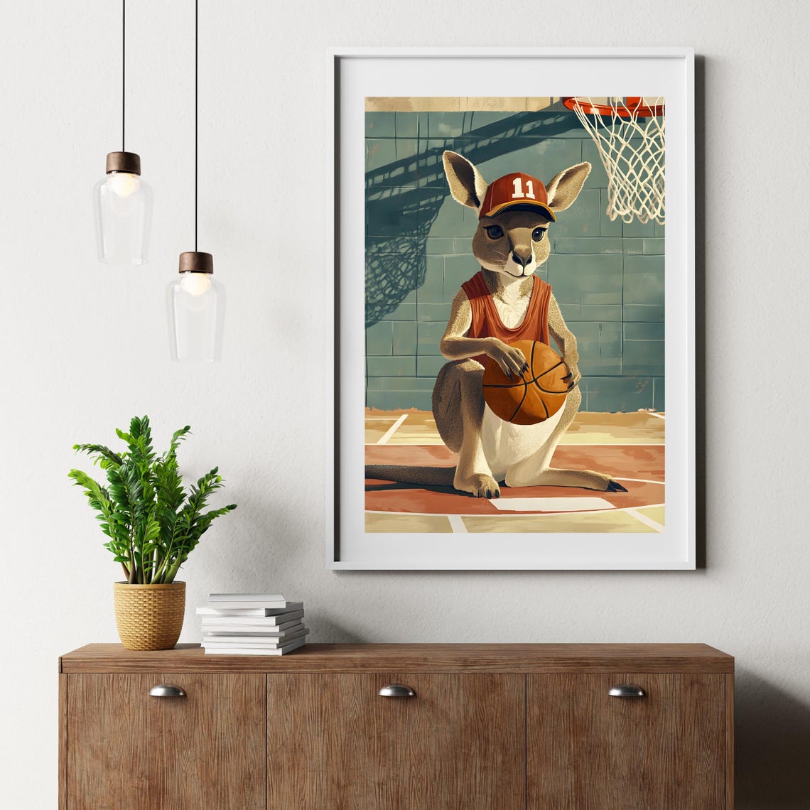 Basketball Kangaroo Poster Kangaroo Basketball Art Sports Animal Wall Art Cute Kangaroo Wall Art Fun Sports Poster Animal Athlete - Image 3