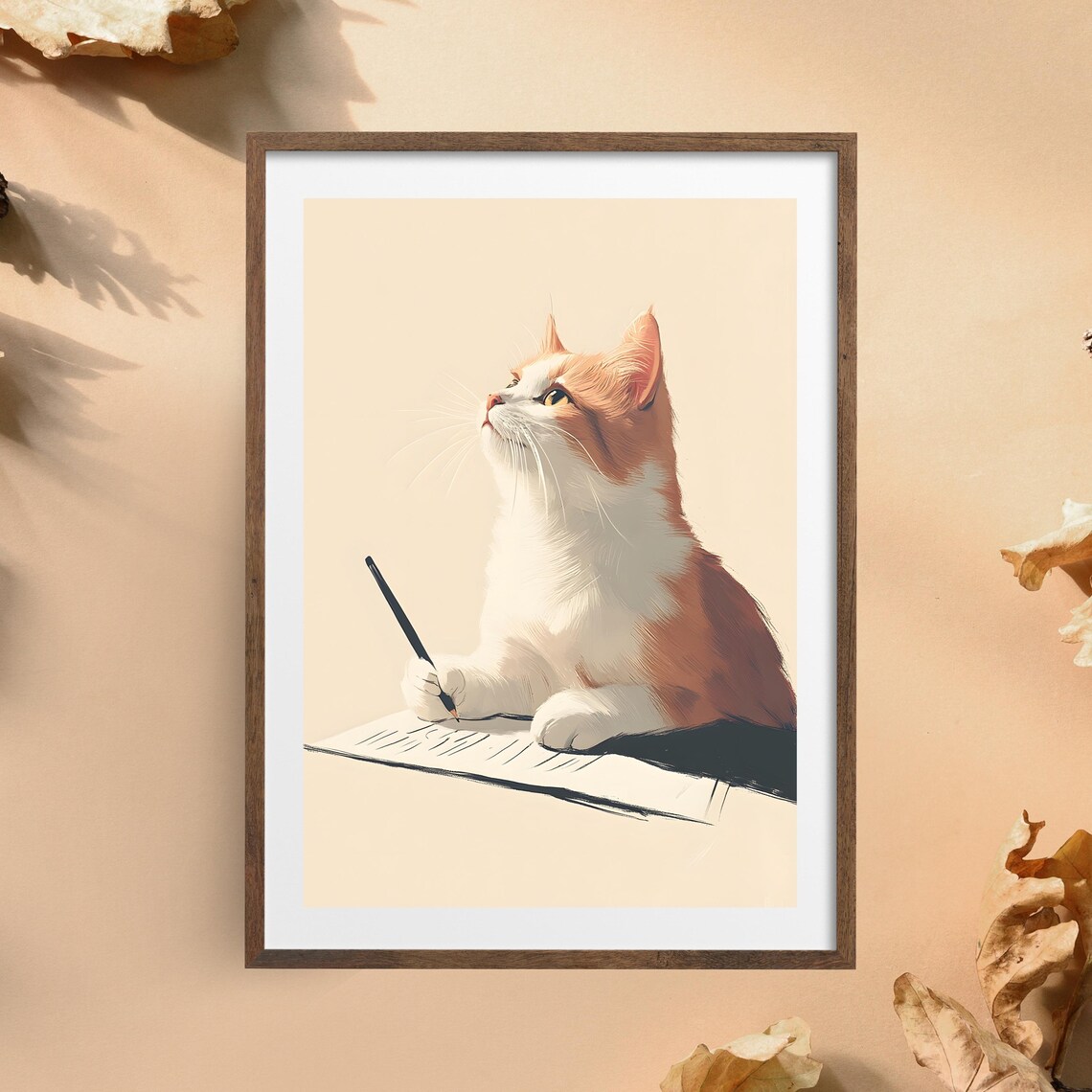 Thoughtful Orange and White Cat Holding a Pen Over an Open Notebook Poster - Image 5