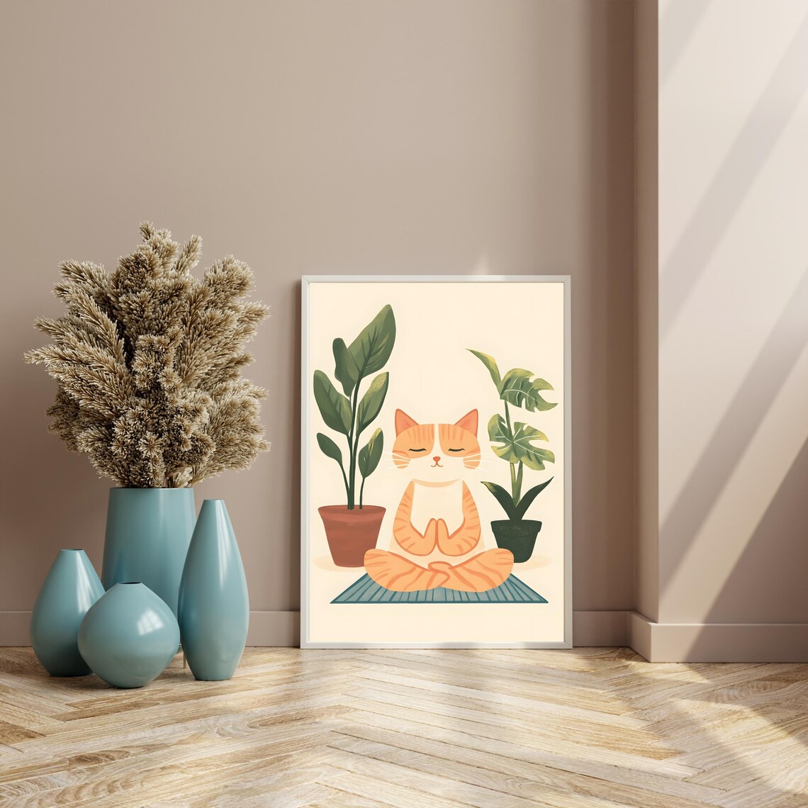 Meditating Orange Tabby Cat in a Lotus Pose on a Yoga Mat Poster - Image 3