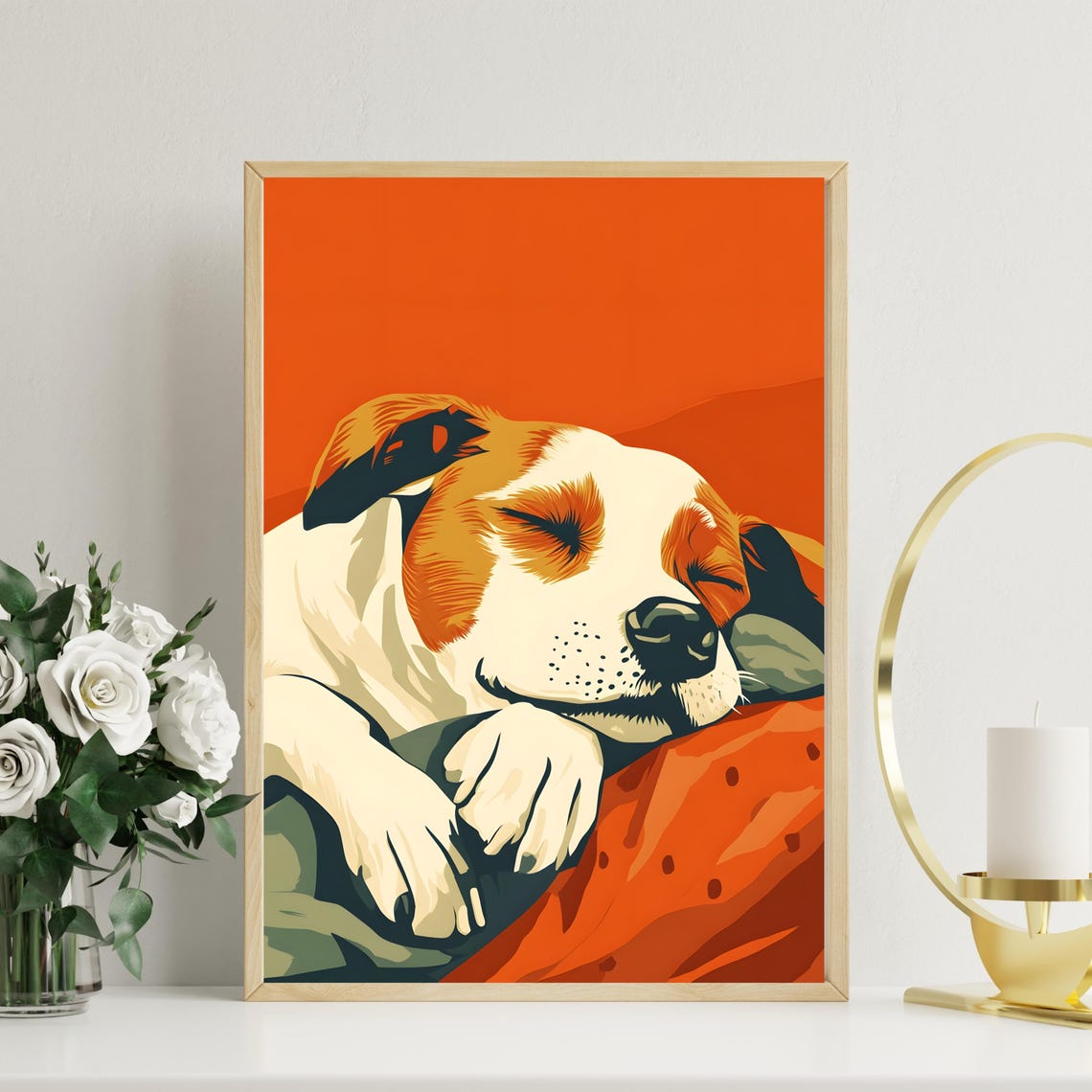 Sleeping Puppy Pop Art Portrait On A Bold Orange Background Print - Image 2