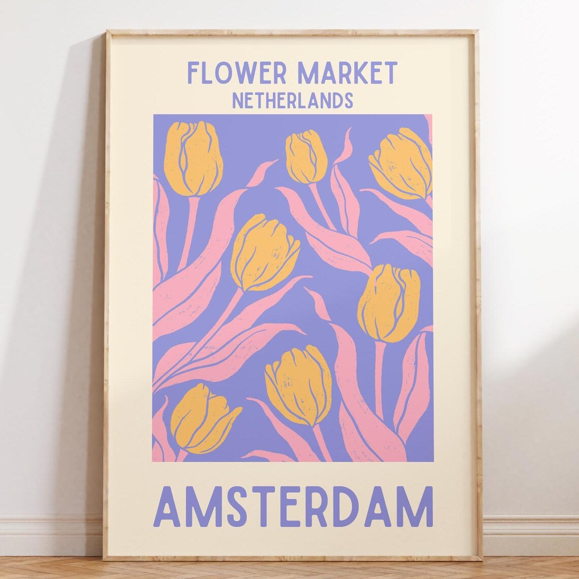 Amsterdam Netherlands Flower Market Yellow Tulip Illustration Poster
