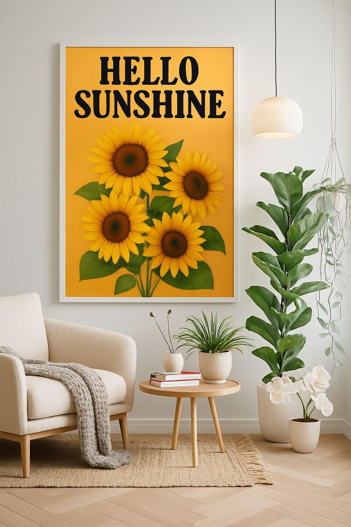 Hello Sunshine Four Sunflowers Bright Yellow Floral Quote Poster