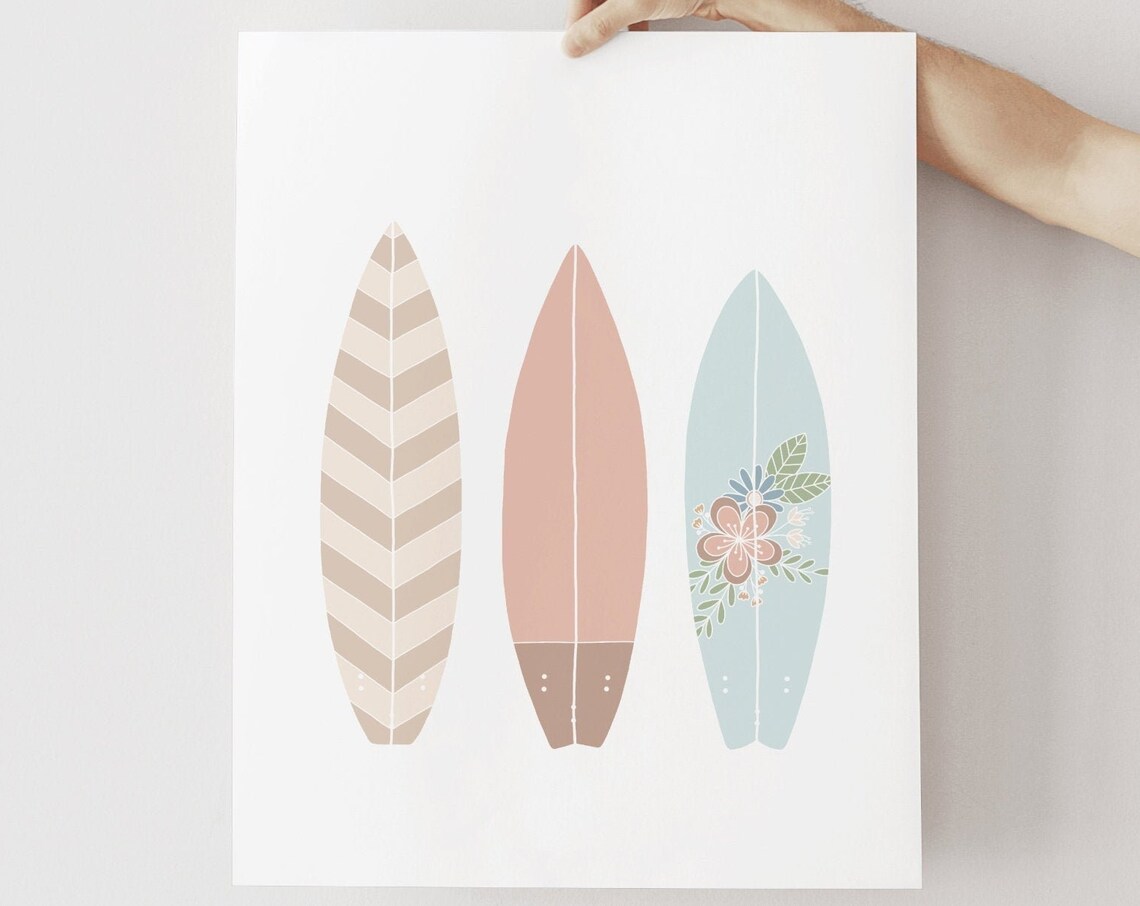 Surfboard Print Pastel Color Poster, Minimalist Surf Art - Image 2