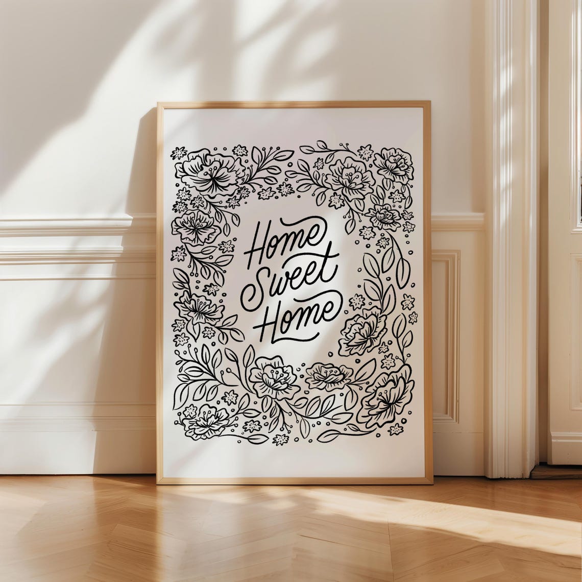 Home Sweet Home Floral Border Hand Lettered Farmhouse Art Poster