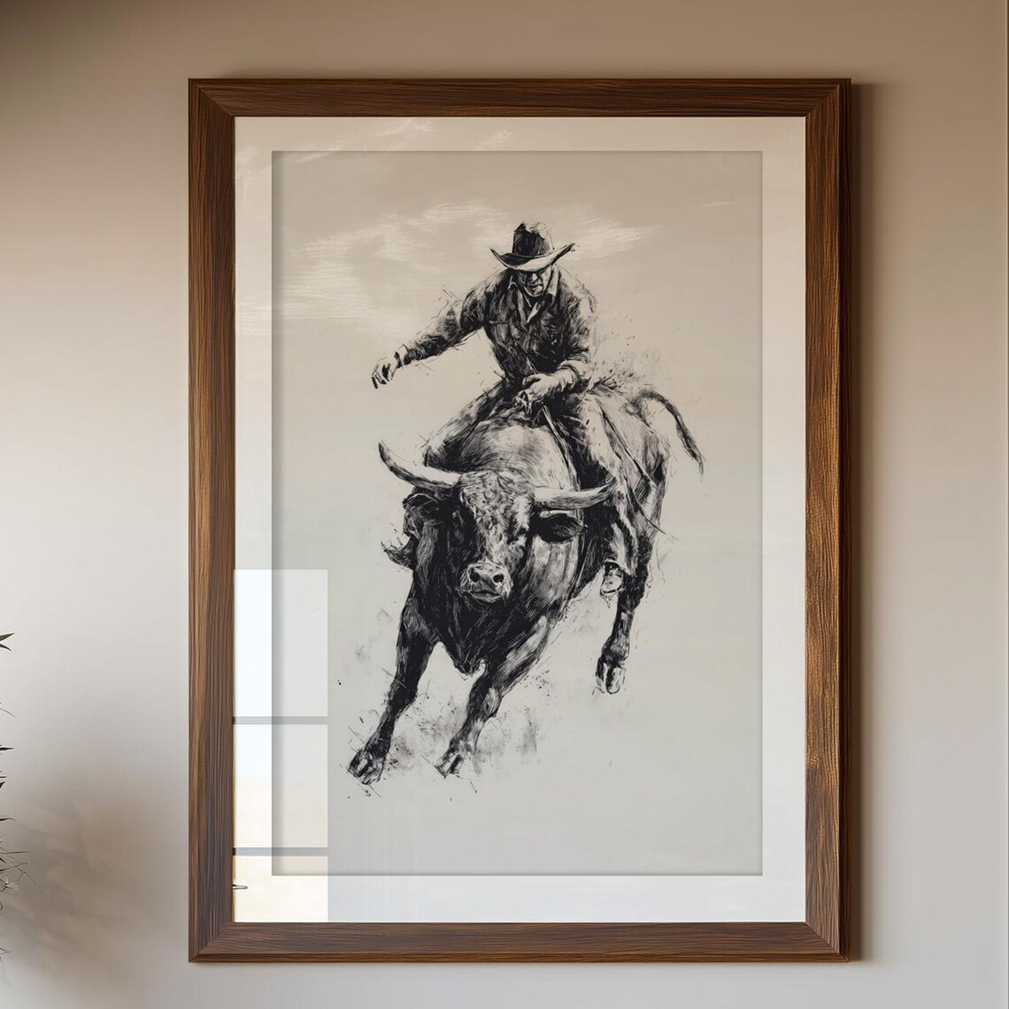 Western Bullrider Cowboy Rodeo Sketch Art Print