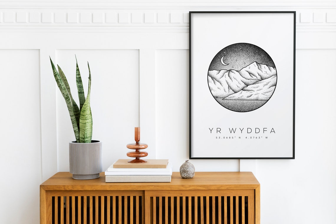 Yr Wyddfa Snowdon Night Dotwork Mountain Circle Wales Poster - Image 2