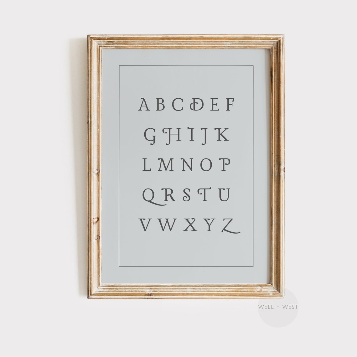 Vintage Blue Alphabet Nursery Wall Art Kids Playroom ABC Print