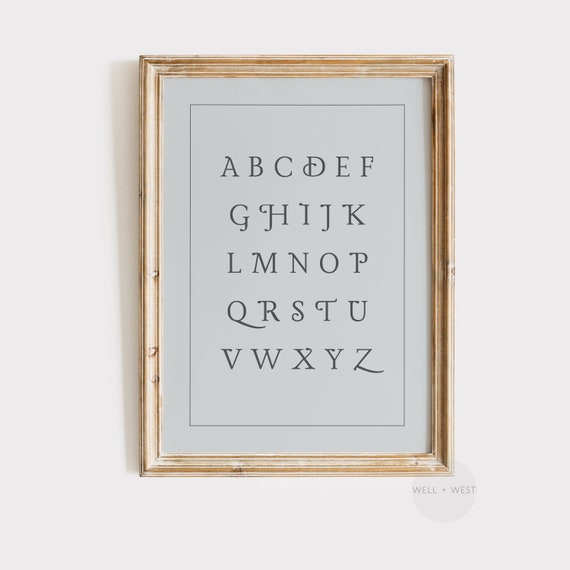 Vintage Alphabet Wall Art Blue Nursery Print Kids Playroom Decor Letter Art Abcs Art Baby Shower Gift P209