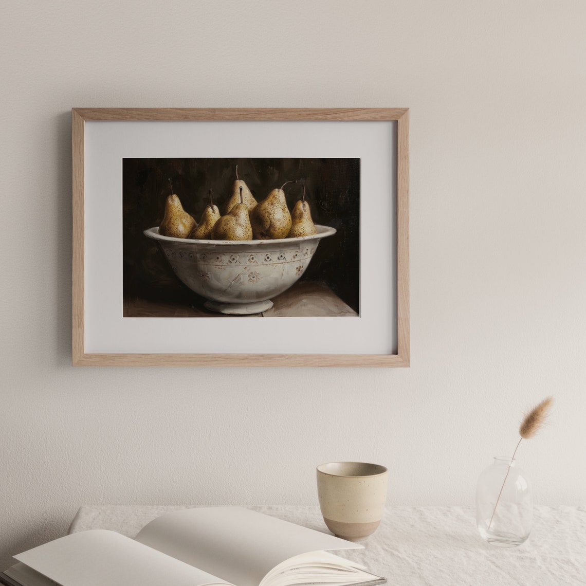 Pears White Bowl Moody Dark Vintage Fruit Kitchen Wall Art Poster - Image 3