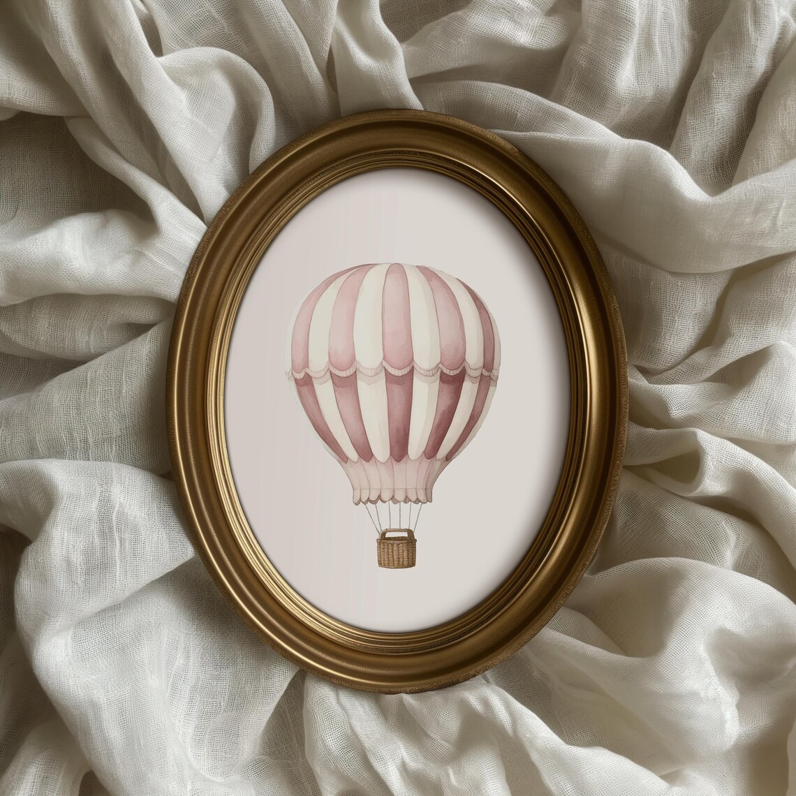 Pink Hot Air Balloon Vintage Nursery Art Print