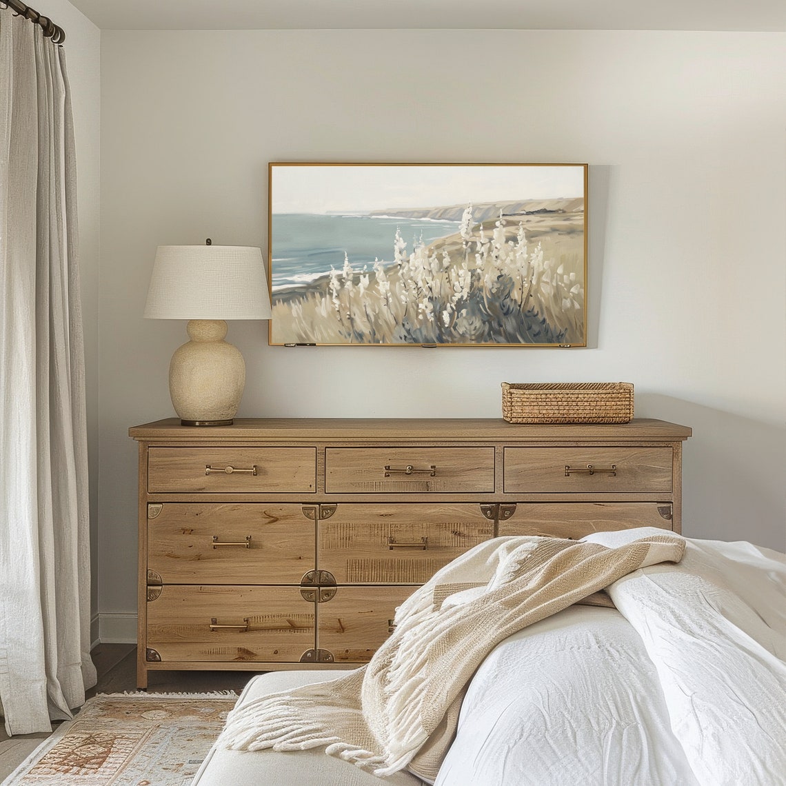 White Wildflower Coastal Cliffs Ocean Seascape Vintage Style Poster - Image 2
