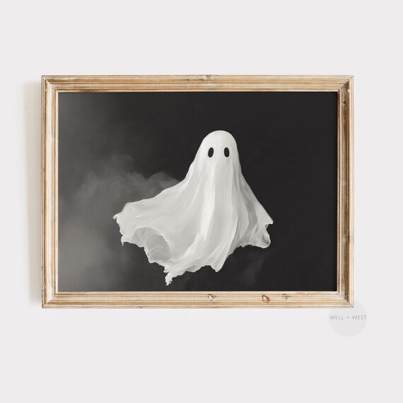 Cute Ghost Print Vintage Style Ghost Oil Painting Halloween Wall Art Spooky Dark Academia Moody Gothic Decor P275