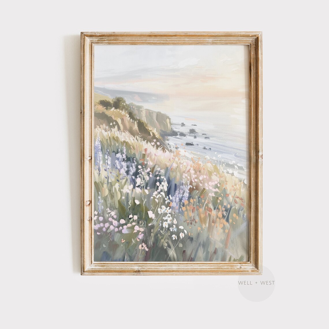 Pastel Wildflower Coastal Ocean Landscape Art Print