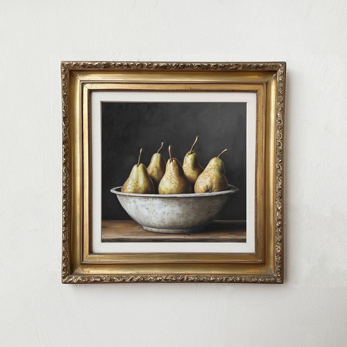 Golden Pears White Bowl Dark Still Life Vintage Kitchen Art Poster - Image 3