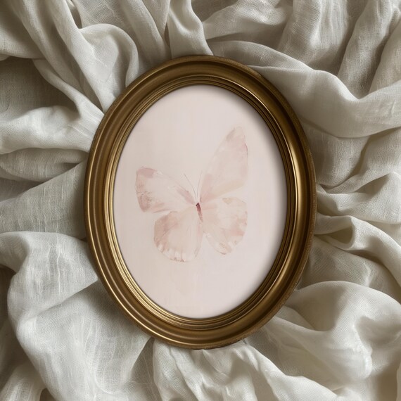 Butterfly Antique Pink Vintage Art Print, Nursery Decor