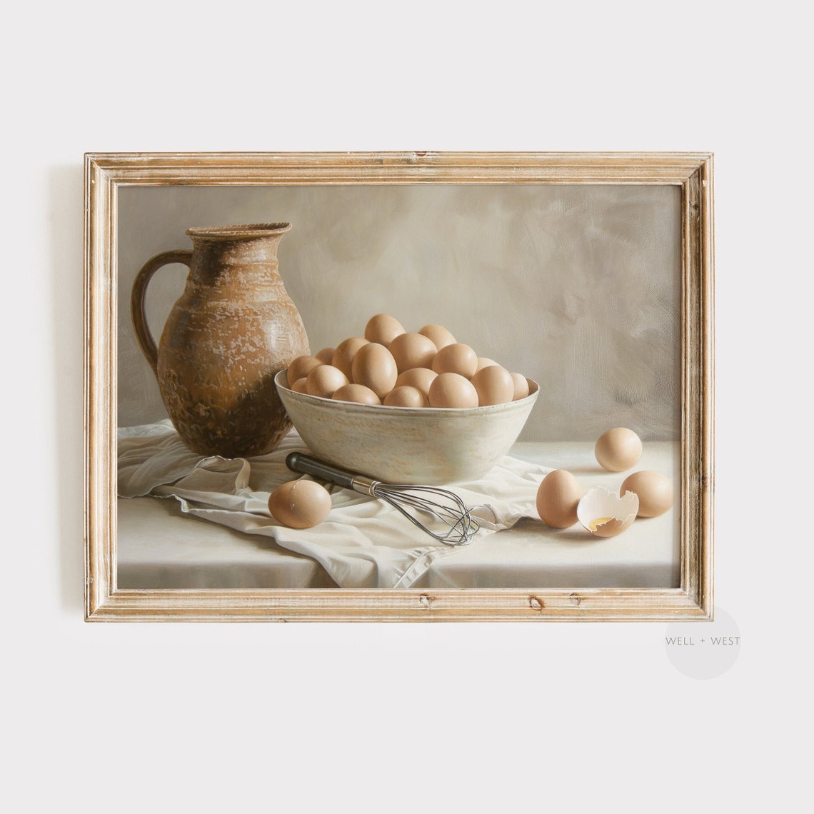 Eggs Bowl Stoneware Pitcher Still Life Vintage Kitchen Art Poster