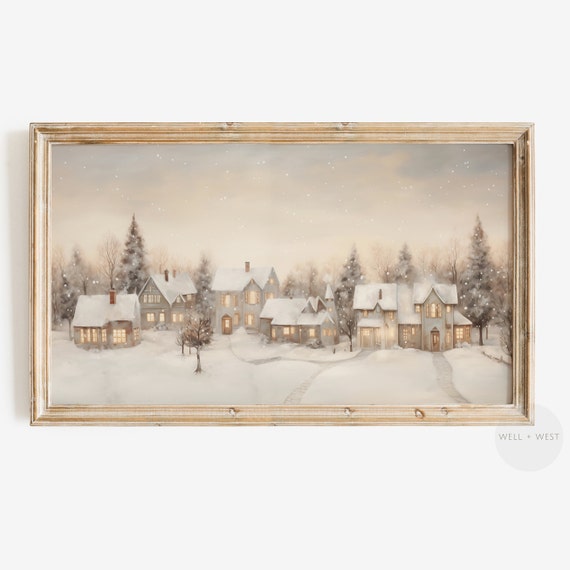 Vintage Christmas Village Winter Town Travel Poster