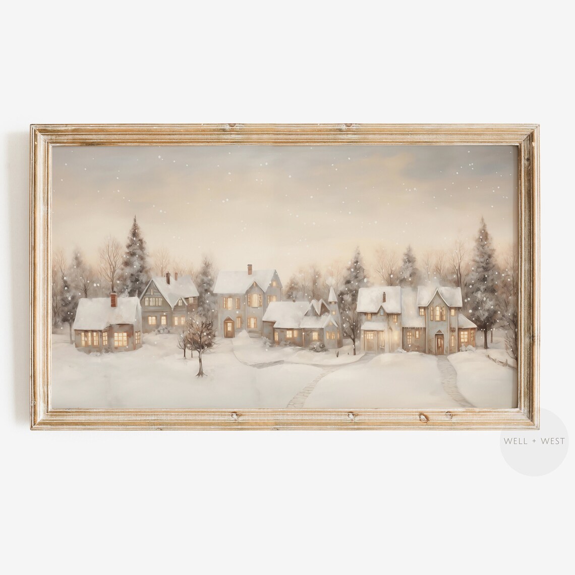 Vintage Christmas Village Winter Town Travel Poster