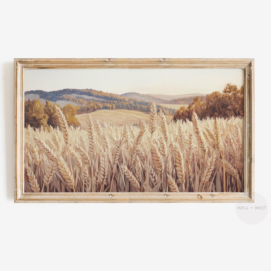 Golden Wheat Field Autumn Hills Vintage Country Travel Poster