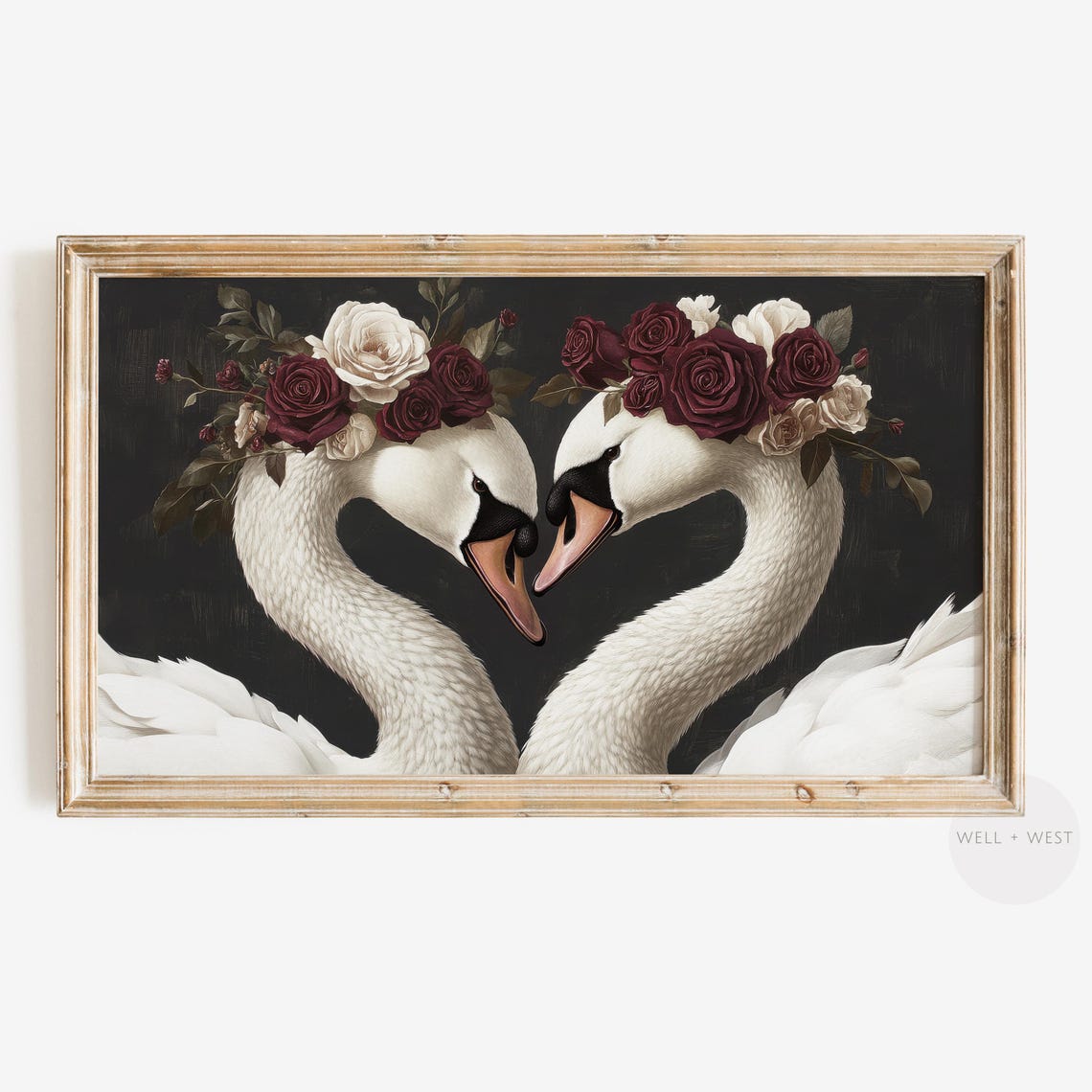 Valentines Swan Frame Tv Art Moody Swans Love Painting Dark Aesthetic Vintage Style Floral Art Valentines Day Flowers Tv425