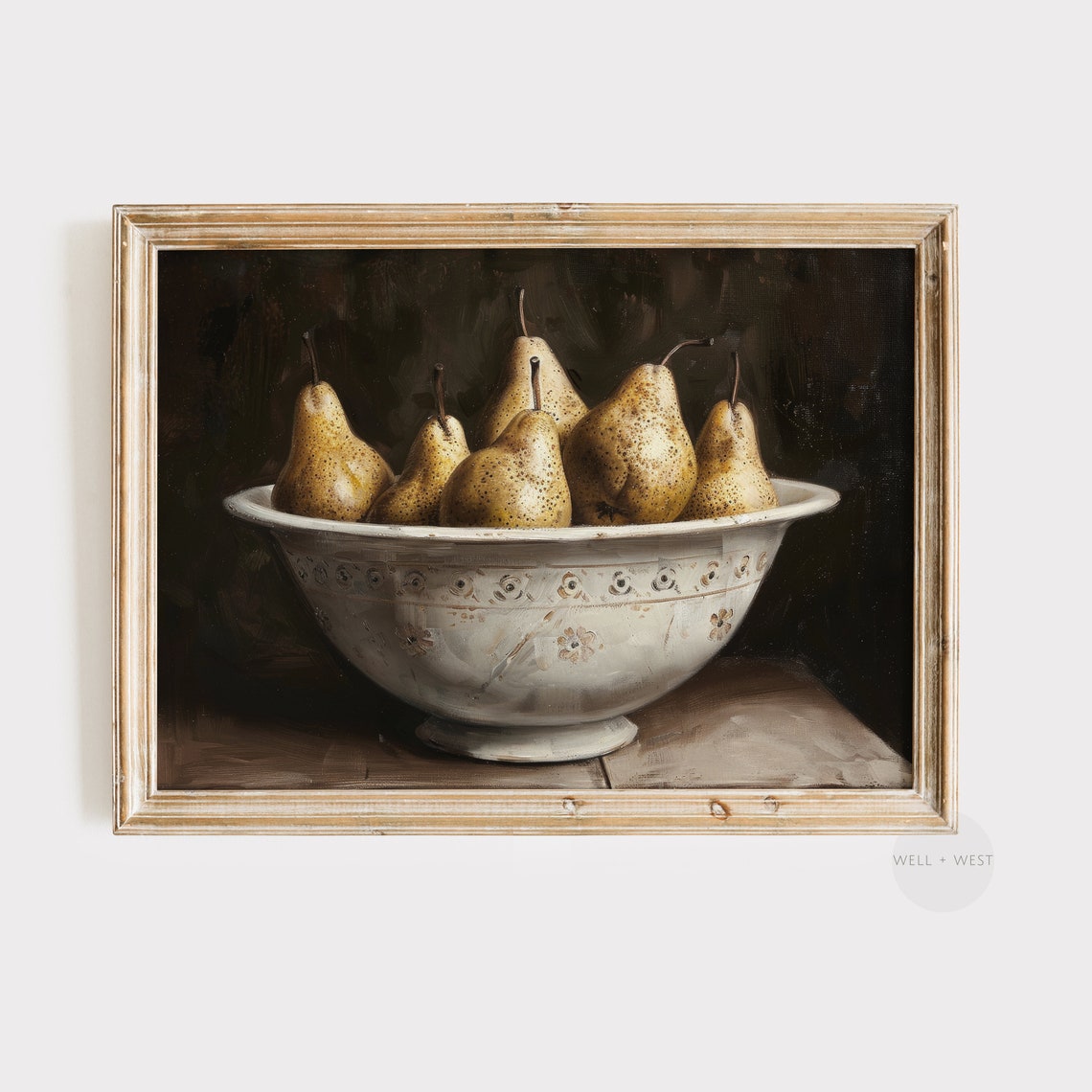 Pears White Bowl Moody Dark Vintage Fruit Kitchen Wall Art Poster