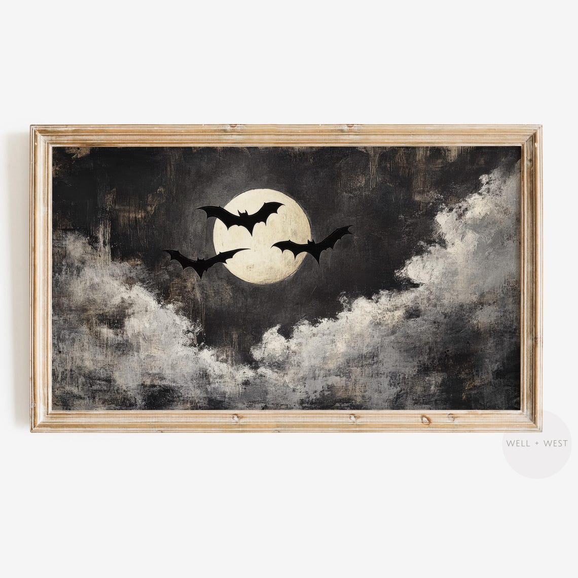 Spooky Bats Full Moon Gothic Halloween Dark Night Sky Poster