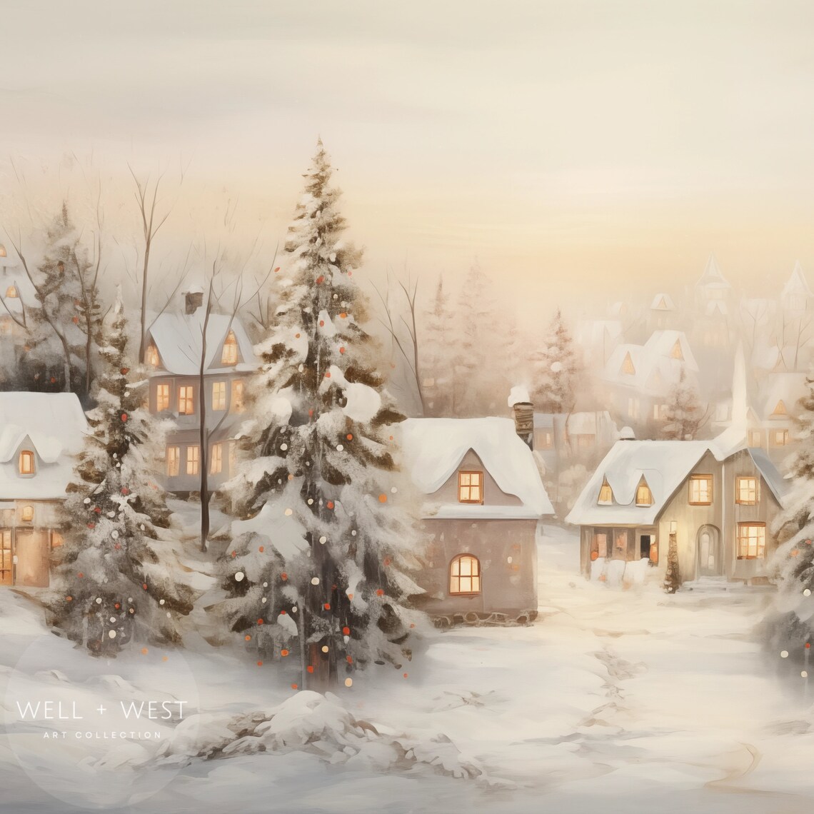 Christmas Winter Village Vintage Holiday Art Print - Image 2
