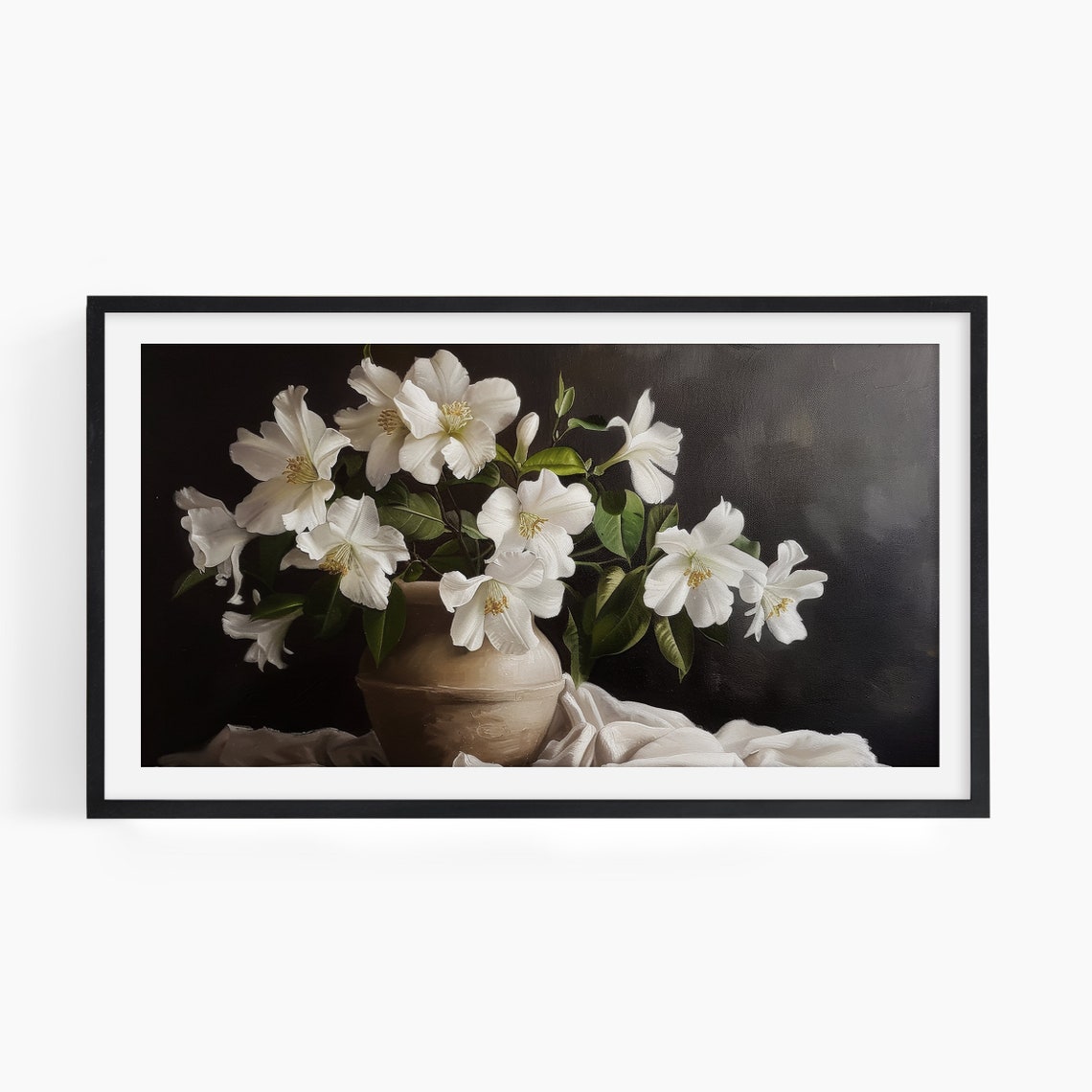 Vintage Moody Flowers Frame Tv Art White Flower Oil Painting Botanical Still Life Farmhouse Decor Dark Aesthetic Tv097 - Image 2