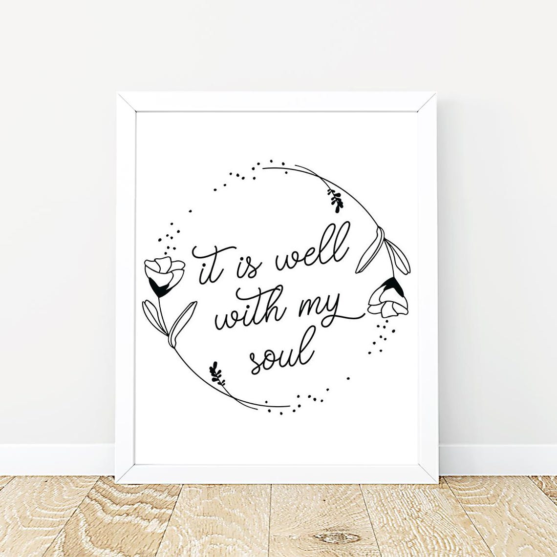 It Is Well With My Soul Floral Wreath Script Hymn Quote Wall Art - Image 2