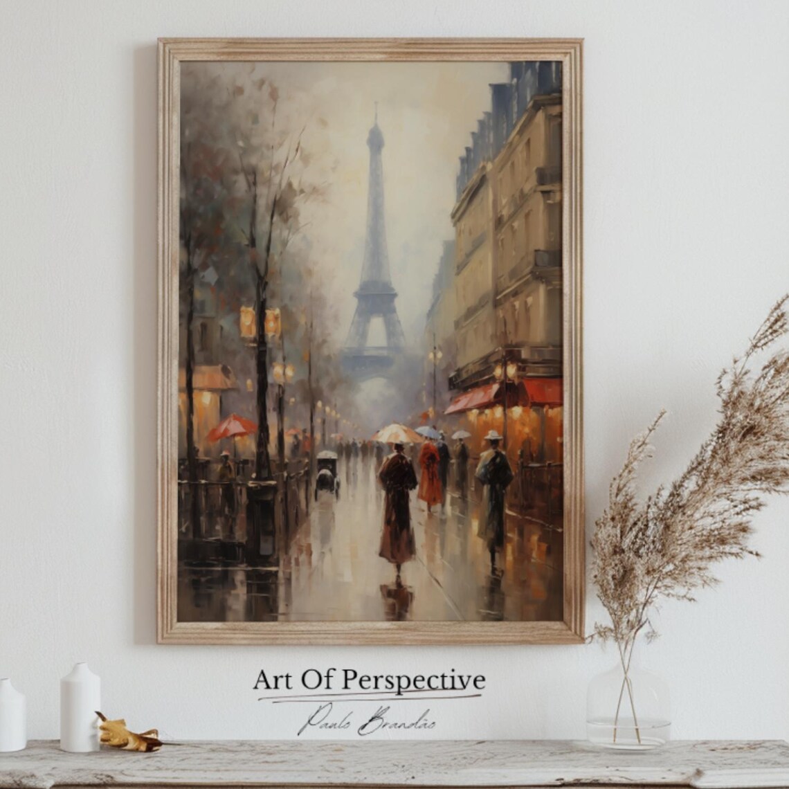 Paris Eiffel Tower Rainy Boulevard Vintage Impressionist Oil Painting Poster