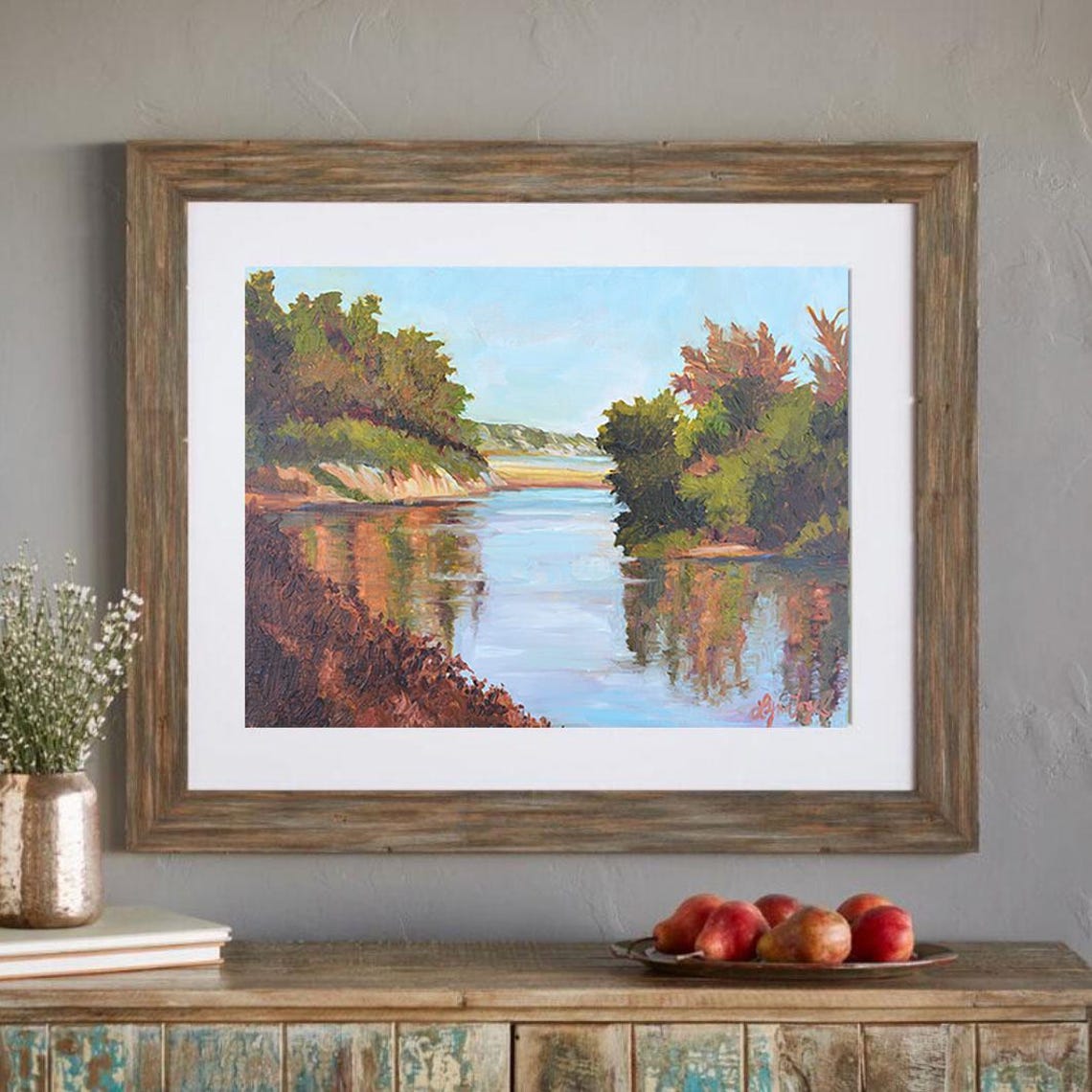 Goleta Slough California Autumn Waterway Reflection Painting Poster