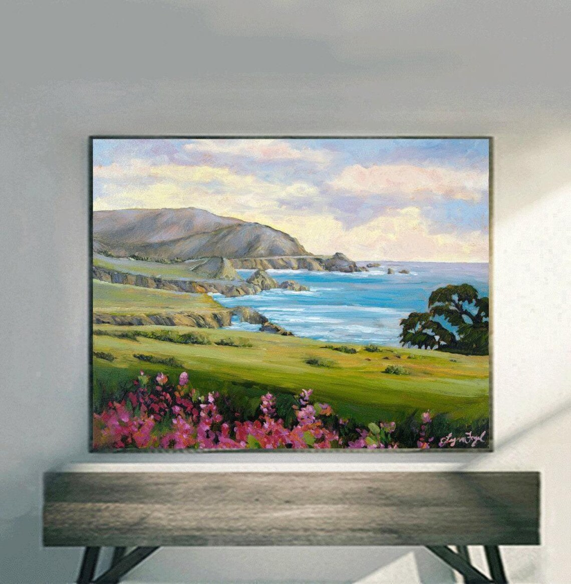 Big Sur Coastline Wildflowers Rocky Cliffs Ocean View Poster