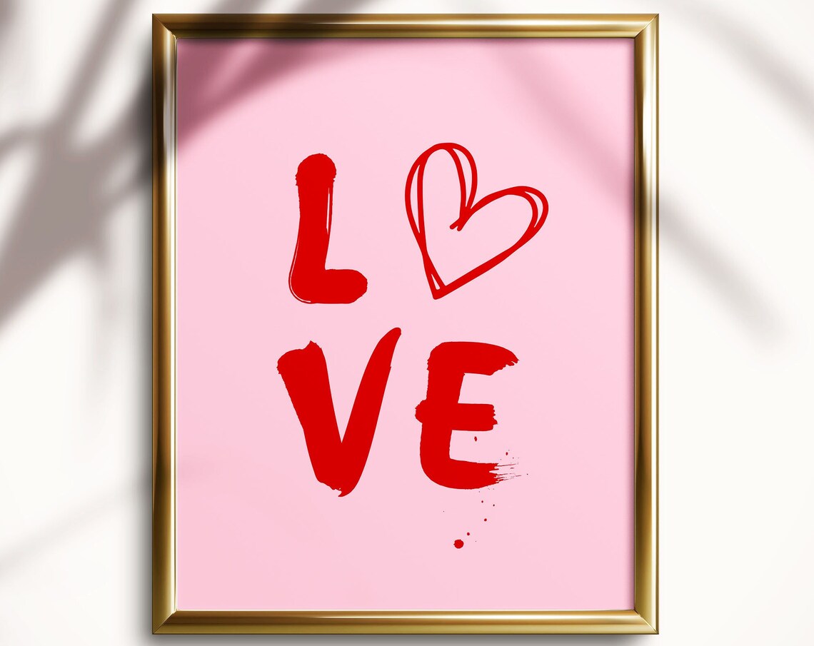 Love Typography Pink Preppy Valentine Room Decor Heart Poster