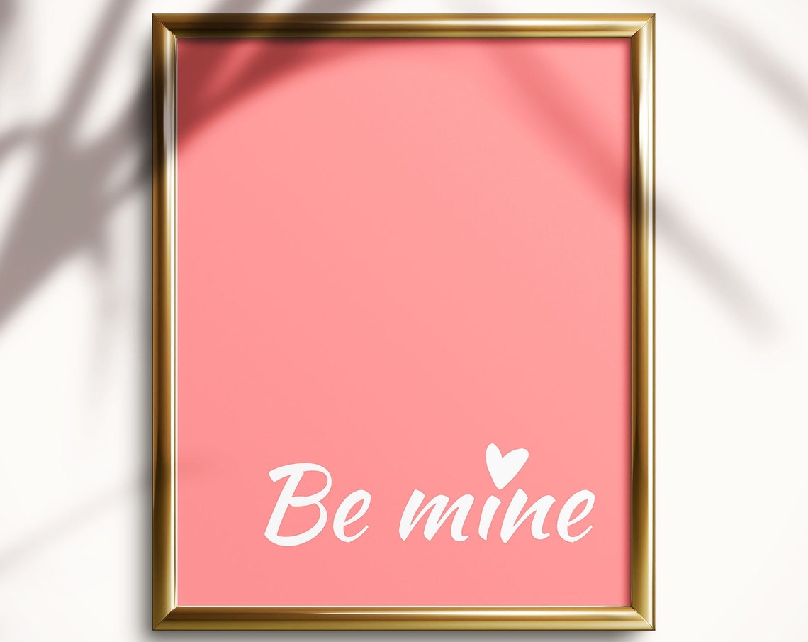 Romantic Be Mine Script Coral Pink Valentine Heart Wall Poster