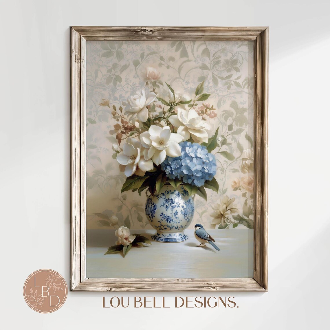 Chinoiserie Blue Vase with Hydrangea and Gardenias Art Print - Image 8