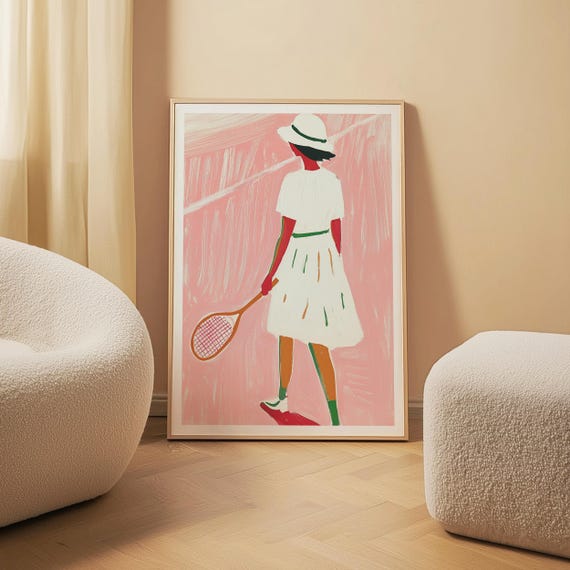 Retro Tennis Girl Art Print Preppy Country Club Decor