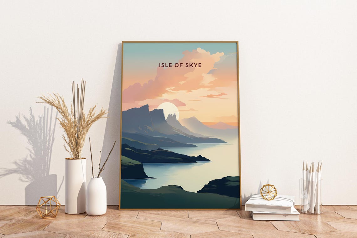 Isle of Skye Scotland Sunset Coastline Cliffs Scenic Travel Poster