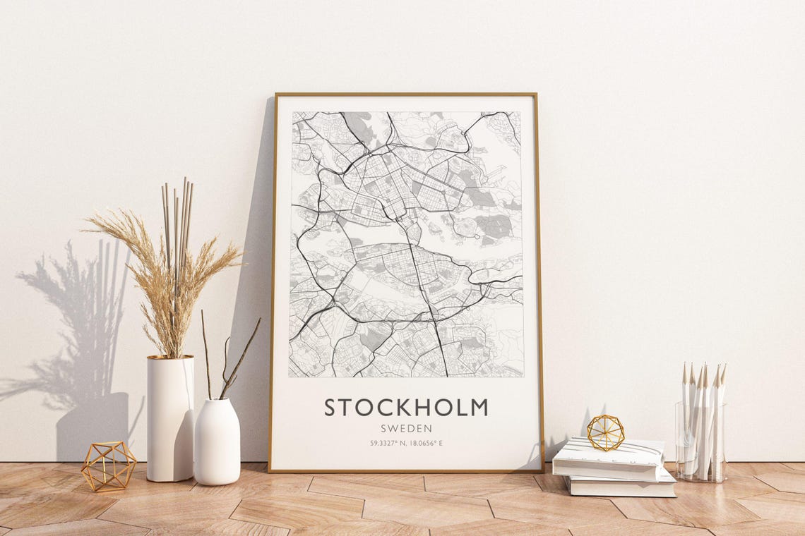 Stockholm Sweden Street Map With GPS Coordinates Minimalist Poster