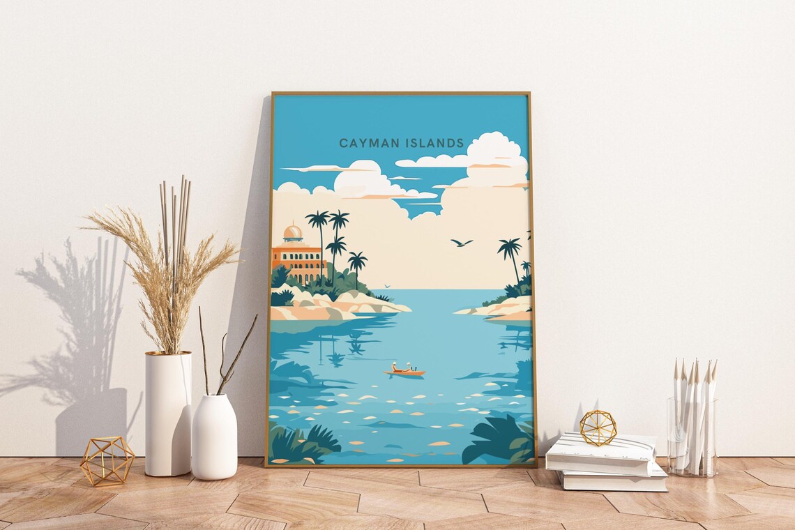 Cayman Islands Caribbean Travel Print Poster Wall Art Vinta