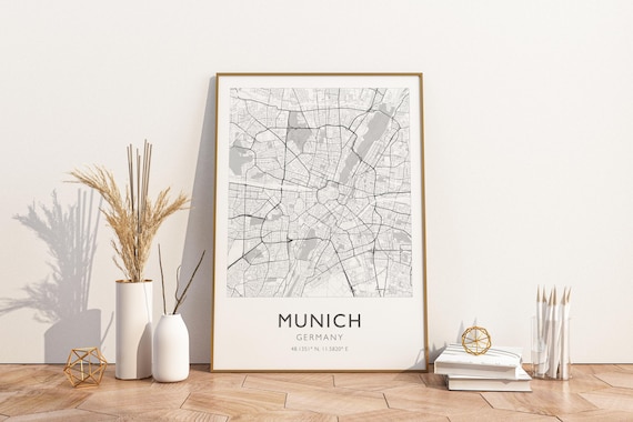 Munich Germany Minimalist Street Map Vintage Travel Art Poster