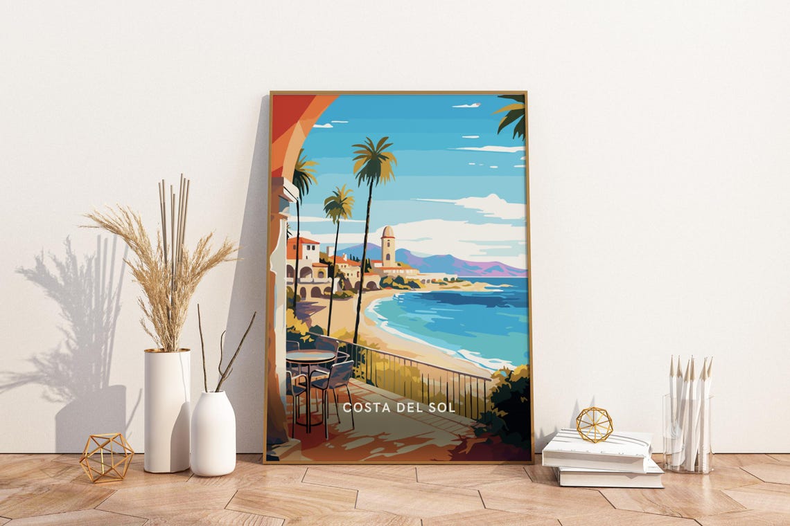 Costa del Sol Spain Palm Beach Terrace Coastal Travel Poster