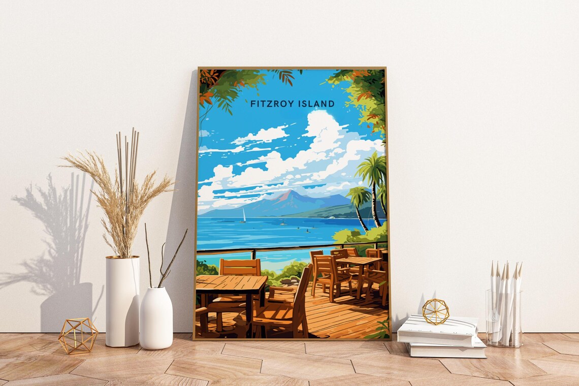 Fitzroy Island Tropical Terrace Overlooking Blue Sea Travel Poster