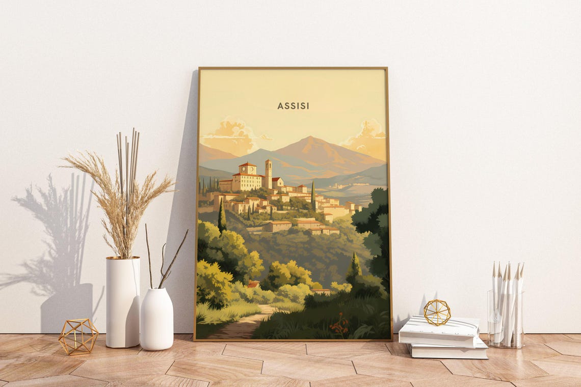 Assisi Italy Rolling Hillside Medieval Hill Town Sunset Poster