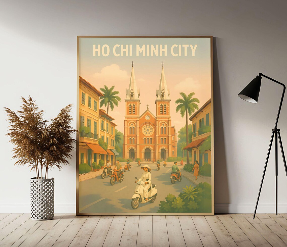 Ho Chi Minh City Notre-Dame Cathedral Saigon Vintage Travel Poster