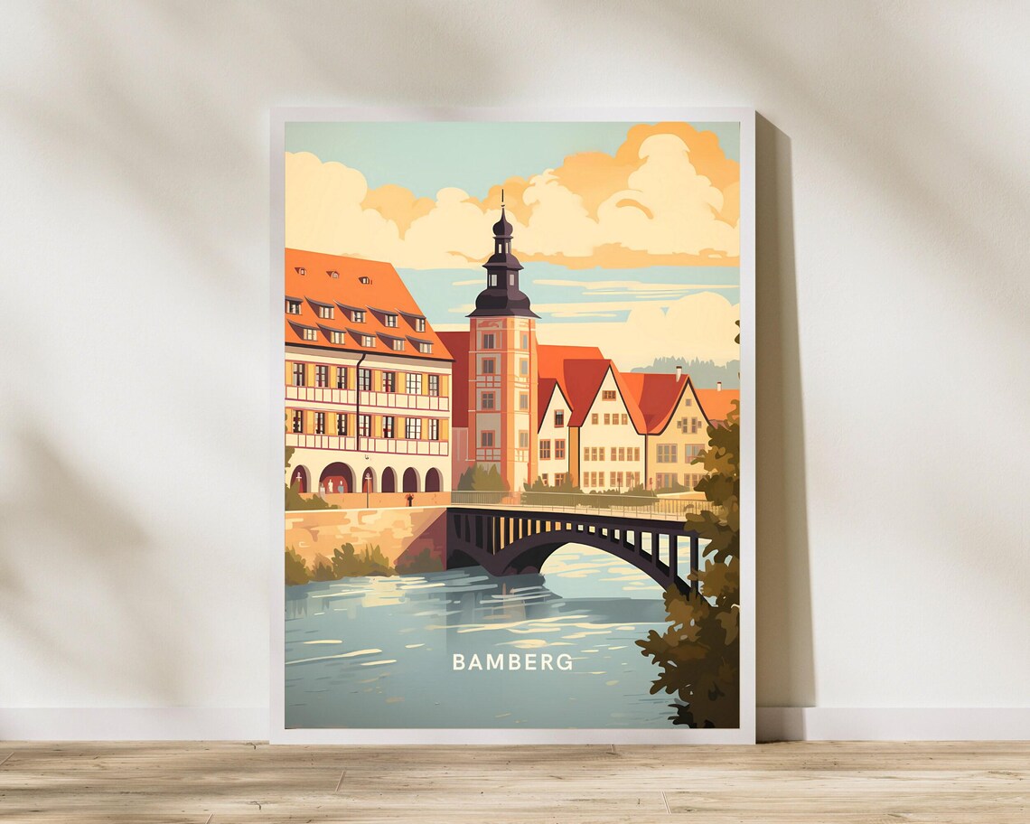 Bamberg Germany Old Town River Bridge Vintage Travel Poster Art